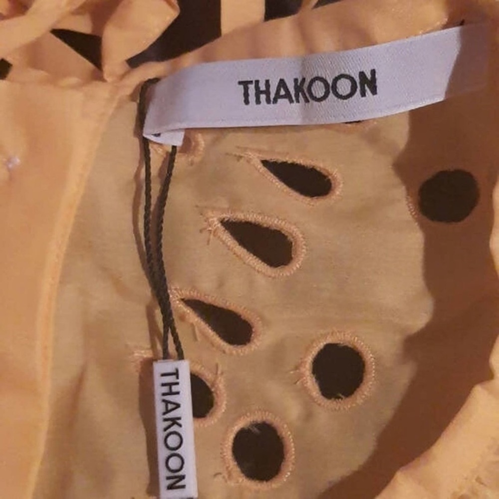 NWT Thakoon Long Puff Sleeve Eyelet Embroidered Silk Cotton Blouse Top Yellow 10 - Picture 9 of 10